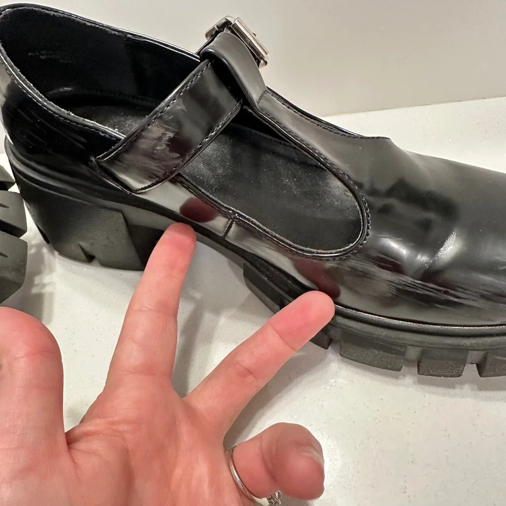 Madden Girl Haddie Black Patent Mary Jane Platform Lug Sole Shoes Womens 8 w/BOX